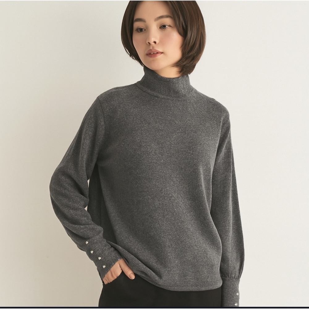 New Precious Fibers 100%‎ Cashmere Sweater Gray Mock Neck Women's M Old Money